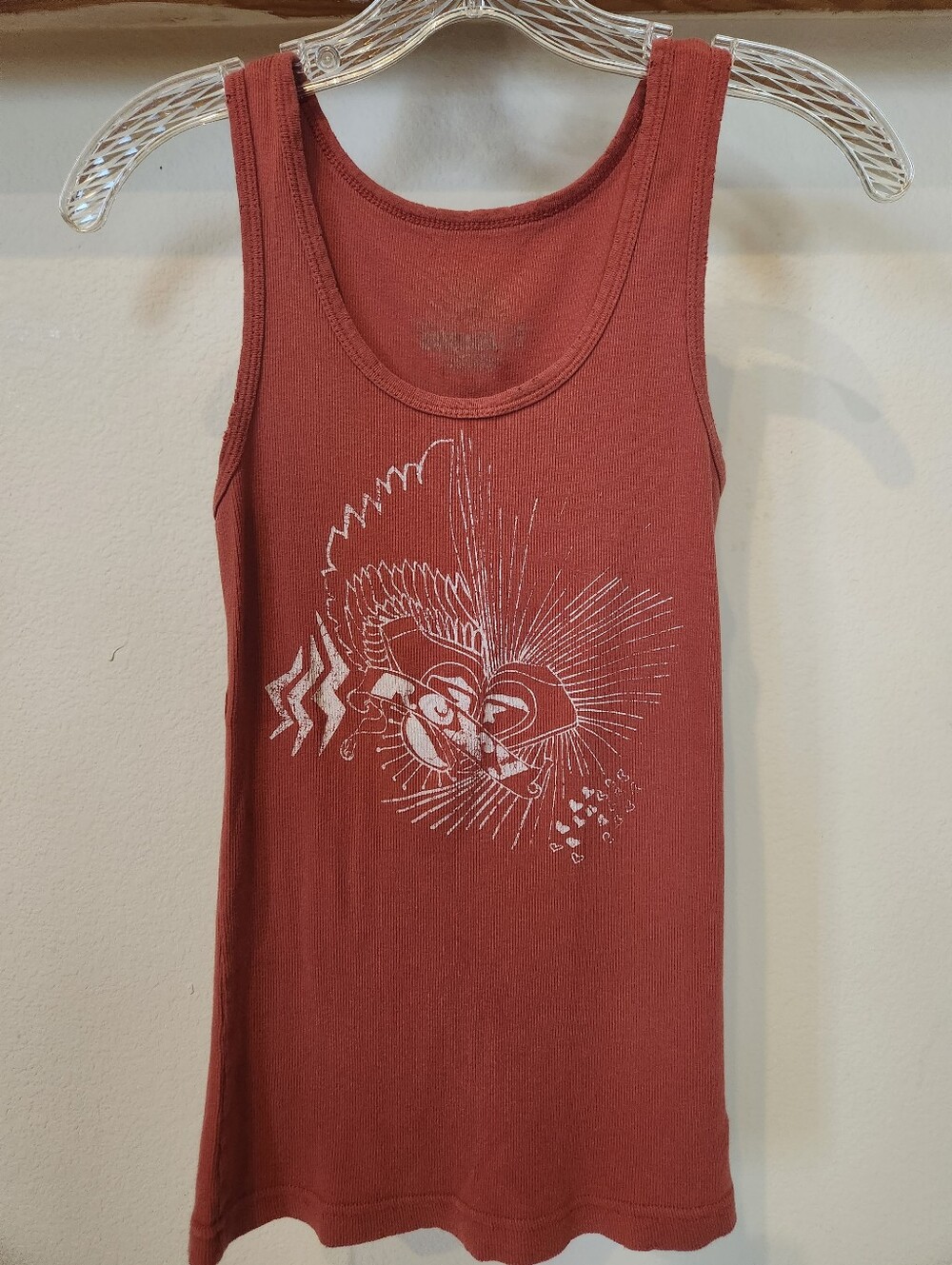 Vintage ROXY Brand Rust Red Graphic Ribbed Soft Tank Top